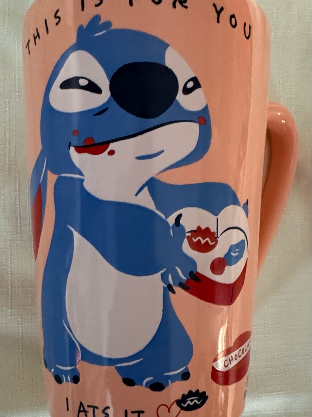 Disney Pink Ceramic Mug with Blue Stitch Character Artwork